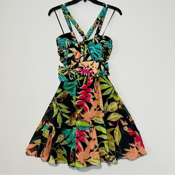 NWT PATBO Tropicalia Palm Cut Out Convertible Mini Dress in Black size L - Picture 15 of 16